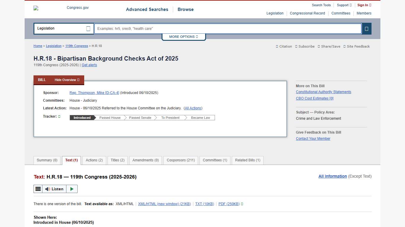 Text - H.R.18 - 119th Congress (2025-2026): Bipartisan Background Checks Act of 2025 Congress.gov Library of Congress